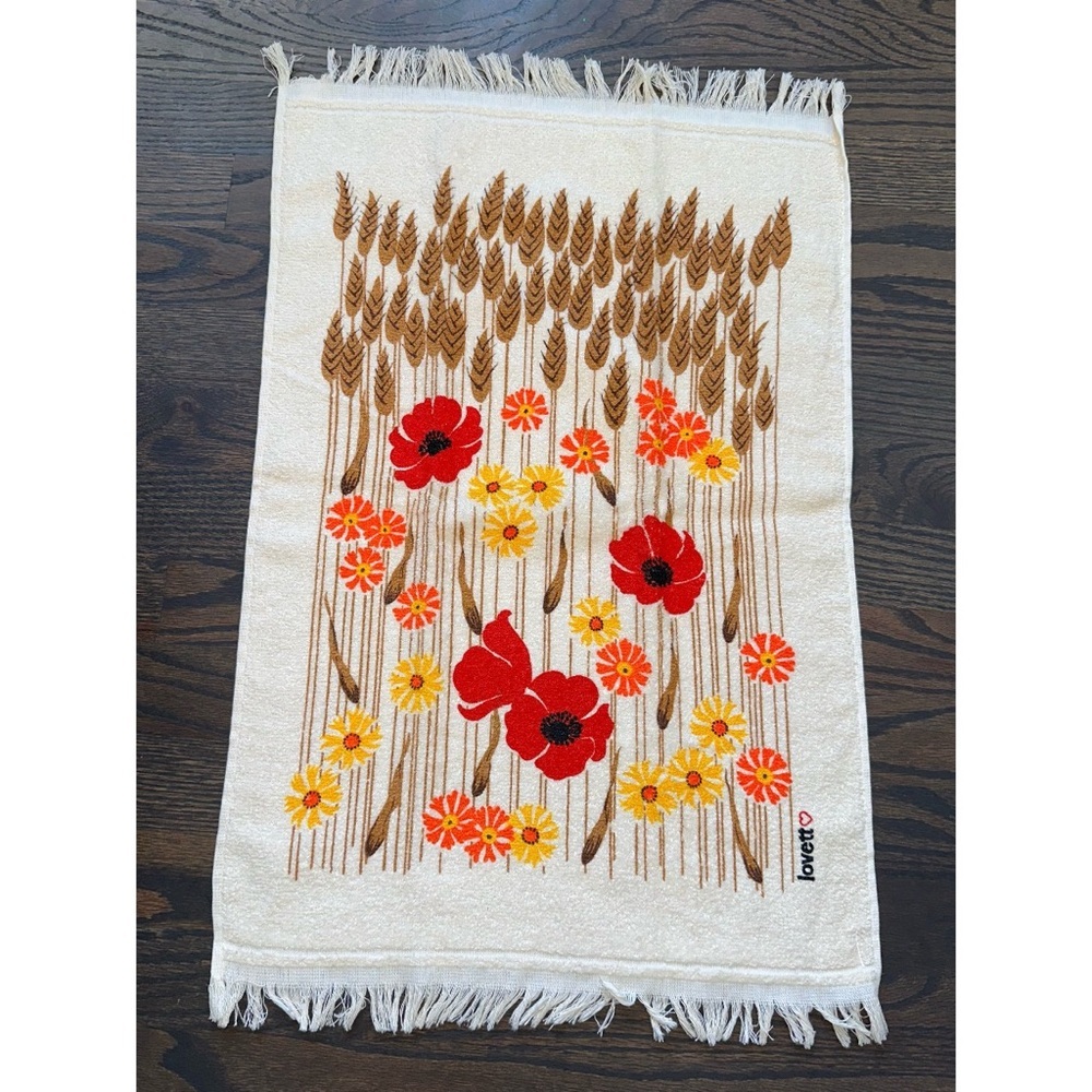 Vintage Cannon vibrant print of red poppies and golden wheat Hand Towel